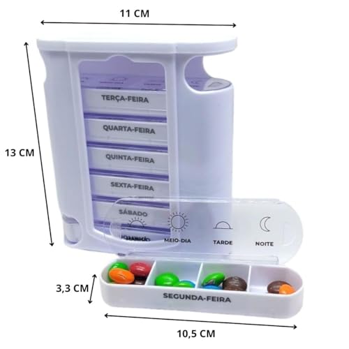 Porta Remédio Torre Organizador Semanal de Comprimido Suplemento e Vitamina Pillbox Caixa Gaveta Por