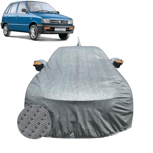 Image of Car Cover for Maruti Suzuki 800 (2005-2014) | 100% Waterproof Cover with Antenna & Reflective Mirror Pockets | Dustproof, Scratchproof, Heatproof 800 Car Cover |Soft Cotton Lining| Grey