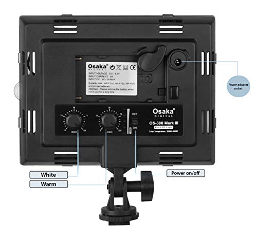 Image of Osaka Bi-Color Dimmable LED Video Light OS 300 Mark III with Battery and Charger for All DSLR and Video Cameras and YouTube Video Shooting
