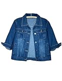 Unilexi Women's 3/4 Sleeve Colored Cropped Denim Jacket Light Wash Short Jean Jacket Trucker Coat(0096-DarkBlue-L)