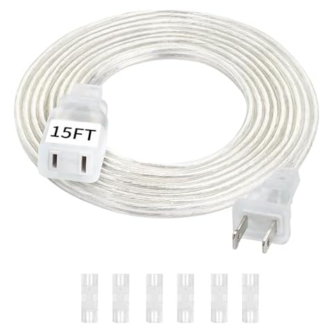 Clear Extension Cord 15 FT, UL-Certified Power Extension Cord, 2 Prong Extension Cord Male to Female, 2x16 AWG Thin Extension Cord 250V 10A, Invisible Extension Cord for Light (1 Pack) Cover