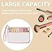 Iqimott Chenille Letter Clear Bag Travel Pouch, Monogram PVC & PU Makeup Cosmetic Bag Zipper Toiletry Pouch, Waterproof Portable Beach Snack Wristlet Bags for Women Girls(Travel, Pink)
