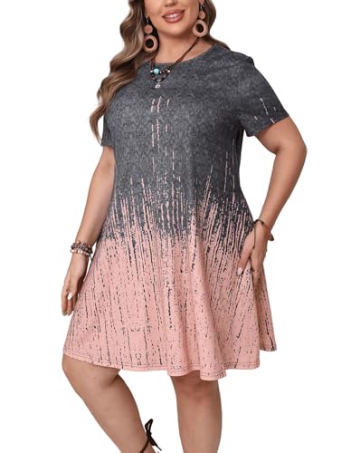 Image of Women's Plus Size Short Sleeve Loose Dress Casual Swing T Shirt Dresses with Pockets (XL-5XL)
