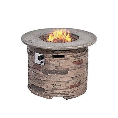 SUNBURY Outdoor Fire Pit Propane Round Fire Pit Table Fire Column, Stonecrest 40,000 BTU Gas Fire Pits for Outside w Lava Rocks, Waterproof Cover, CSA Certified