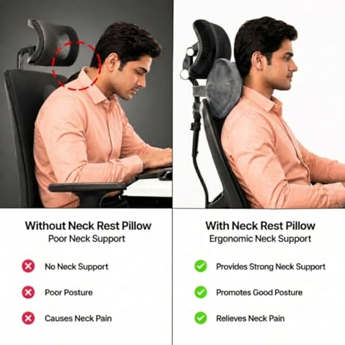 Image of Relaxer Office Chair Neck Rest | Ergonomic Cervical Neck Support Cushion for Office, Gaming & Study Chair | Relieves Neck Pain, Shoulder Tension & Desk Fatigue | Adjustable Strap (Grey)