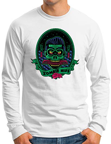 T-shirt manches longues OM3 homme blanc S pour affirmer son style rockabilly