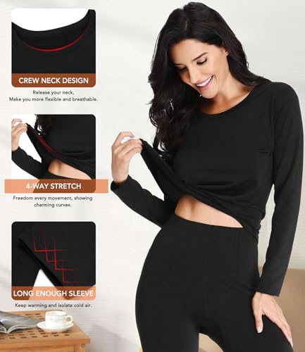 2Pack Women Thermal Underwear Set, Long Johns Base Layer Top & Bottom, Women Soft Pajama Set for Cold Weather