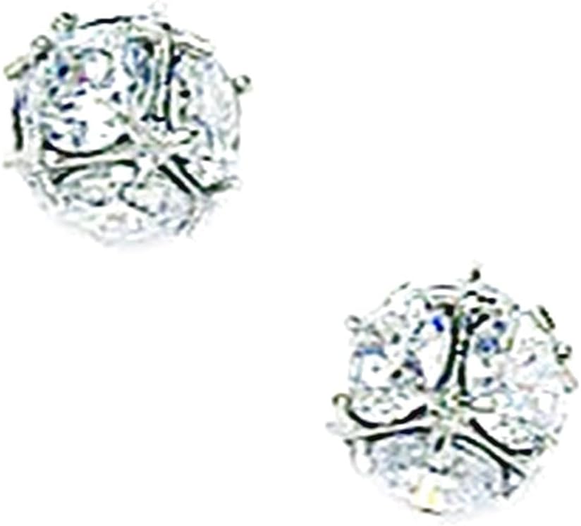 14k White Gold Cubic Zirconia Medium Ball Fancy Post Earrings 6x6mm Ball Earring for Women