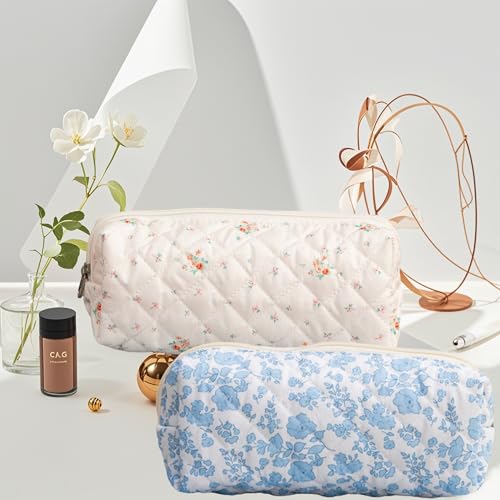 Image of Carry bloom Pencil Pouch Cute Pencil Case for Girls Aesthetic Pencil Bag with Zipper Pen Cases School Supplies Makeup Bag (3 floral beige)