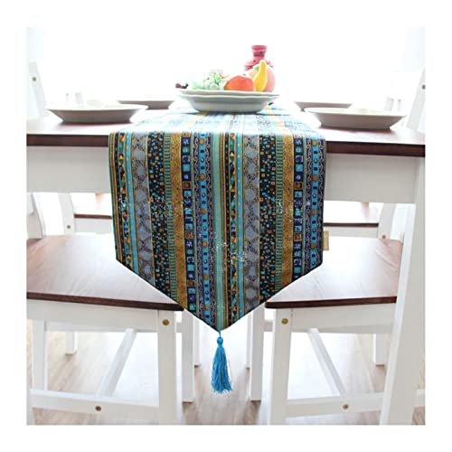 Chemin de table automne bleu lin coton décoration table salon 30x180