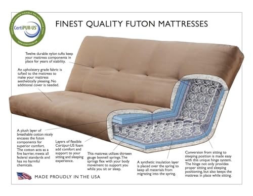 Jerry Sales Futonx Rustic Walnut Frame And Mattress Set With Choice To Add Drawers, 8 Inch Innerspring Futon Sofa Bed Full Size Wood  thumb #3