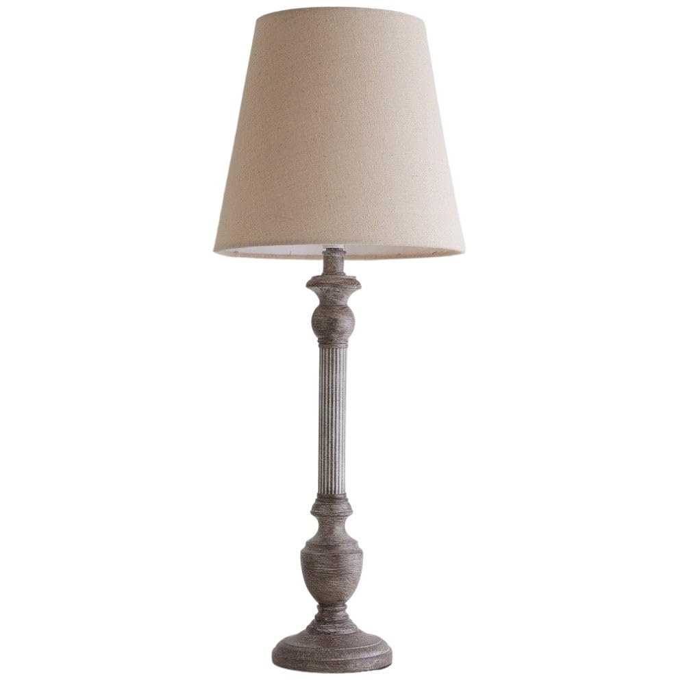 Britalia Grey Resin Candlestick Table Lamp, Natural Linen Shade, 60cm Height