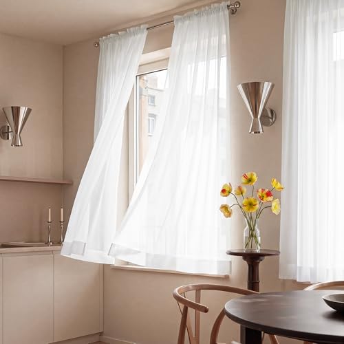 Image of NICETOWN Beige Sheer Curtains 63 Inches Long, W42xL63, 2 Panels | Rod Pocket Lightweight Drapes Light Filtering Airy Voile Sheer Window Treatments for Bathroom /Bedroom