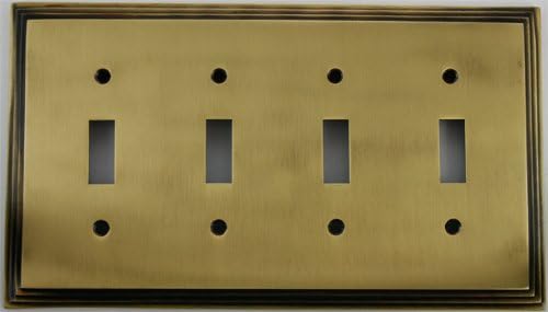 Deco Step Style Antique Brass 4 Gang Toggle Switch Wall Plates