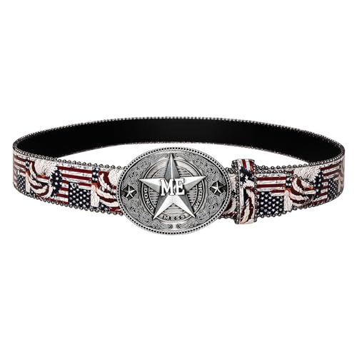 Image of Dubulle Women Western Belt US Flag Eagle Buckle Print Belts Leather Adjustable Vintage Buckle for Cowgirl Costume Jeans