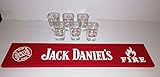  LOT 6 VERRES SHOOTER FIRE JACK D WHISKEY 4 CL + 1 BARMAT 55X8 CM - NEUF