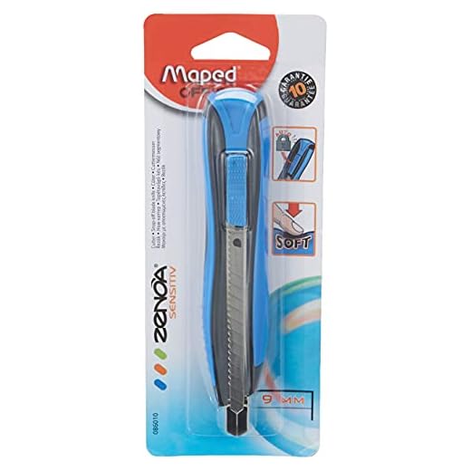 Maped - Cúter Profesional - Zenoa Sensitiv - Cúter para Diestro - Diseño Azul y Negro - Bloqueo Automático de la Cuchilla - Corta Cuchillas Integrado - Cúter de Precisión de 9 mm