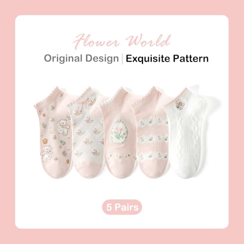 Girls Pink Socks Summer Fun Animal Bunny Crew Ankle Socks4