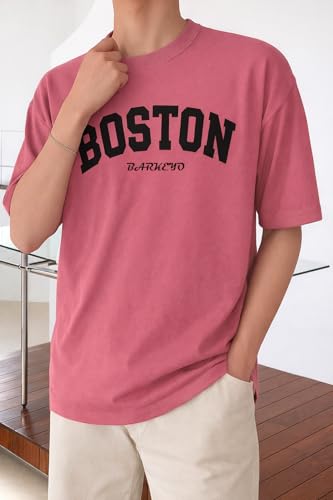 Image of BARKEYO Men's Half Sleeve Round Neck French Terry Graphic Print Oversized Tshirt for Man (Boston-ft) Pack of 2 (in, Alpha, XL, Regular, Red)