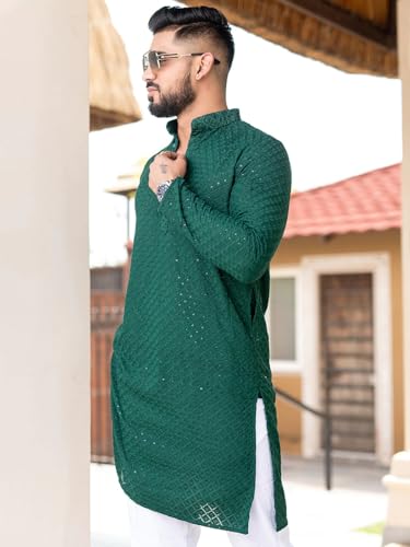 Image of Men's Floral Embroidered Cotton Rich Traditional and Lakhnavi Ethnic Wear Straight Partywear Kurta Set Pack Of 01.