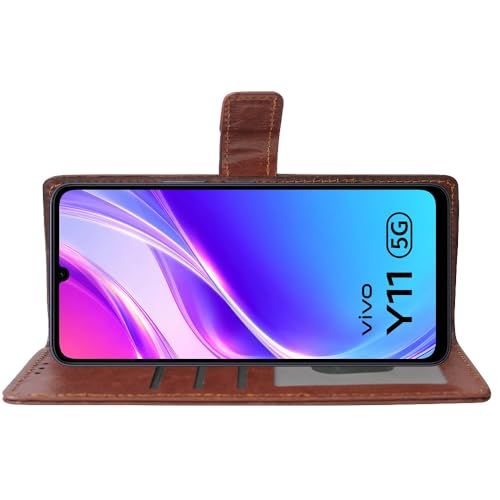 Image of Flip Cover Back Case Compatible with Vivo Y05 5G / Y11 5G / Y21 5G | Premium Leather Finish | Inbuilt Pockets & Stand | Flip Cover Back Case for Vivo Y05 5G / Y11 5G / Y21 5G (Brown)