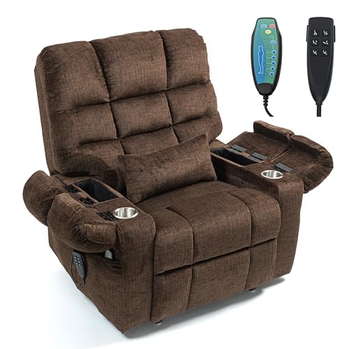 Oversized Zero Gravity Power Lift Recliner Chair for Elderly Adults Big Man Electric Lay Flat Recliner Triple Motor with Heat and Massage, Adjustable Seat Height, Arm Storage, Cup Holder