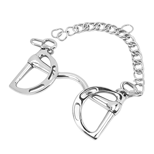 Gavigain Snaffle Bit Buckles, Stainless Steel D Buckles Snaffle Bit Buckles with Chain Comfort Snaffle Bit Copper Rollers for 135mm Horse Mouth for Artificial Horse Farms and Racetracks