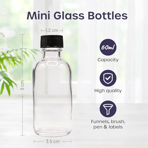 volila Ginger Glass Shot Bottles Mini Set of 24 x 2oz or 60ml with Pouring Funnel - Image 2