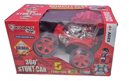 Image of Rechargeable 360 Stunt RC Car - Red High-Speed Remote Control Car with LED Lights & USB Charging - 4WD Tornado Spin & Flip Toy for Kids