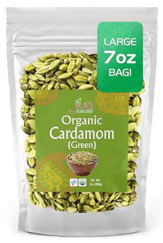 Jiva Organic Green Cardamom Pods Whole - Non-Gmo, Premium Quality, Jumbo Size - 7 Ounce Bag
