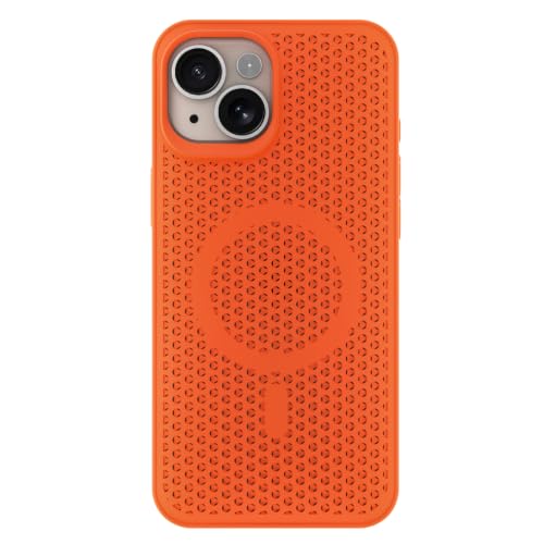 Image of Pikkme Back Cover for iPhone 15 Plus | Honeycomb Cooling Design | Silicone Heat Dissipation | Mag-Safe Compatible | Shockproof Camera Protection Bumper Case (Orange)