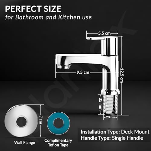 Image of Plantex Pillar Cock Water Tap /Pure Brass Pillar Cock for Wash Basin with Teflon Tape /Single Lever Tabletop Basin Tap - (Flip, Chrome)