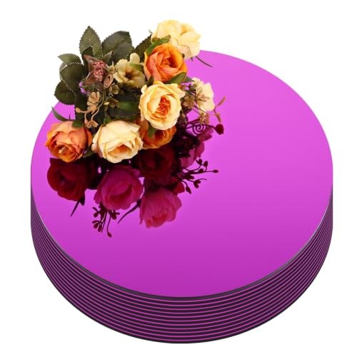 Image of Thyle 12 Pcs 10 Inch Round Mirrors for Tables Centerpieces, Purple | Circle Mirror Trays Plates for Candles, for Wedding Baby Shower Christmas Party Decorations, Lightweight, 1mm