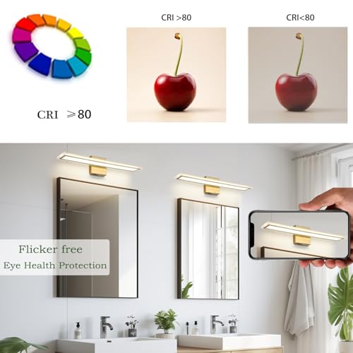 Image of Moose Gold Bathroom Light Fixture Led Vanity Light Brass Wall Sconce 4000k