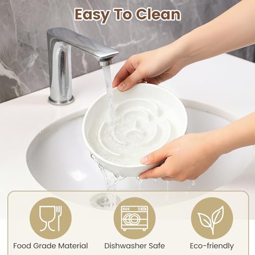 PETTOM Ceramic Slow Feeder Dog Bowl, Anti-Choking Puzzle Maze Dog Bowl Slow Feeder to Slow Down Eating for Small Dogs & Cats (White, Diameter- 15.5cm) - Image 6