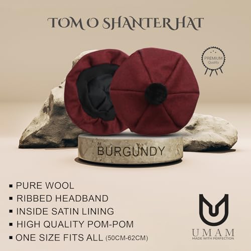 Image of Scottish Tam O' Shanter Hat Tartan Bonnet Pom Pom Wool Flat Cap One Size