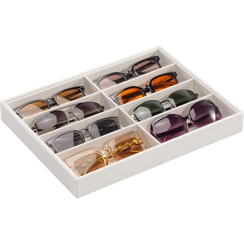 Lolalet Sunglasses Organizer Tray, 8 Grids Velvet Glasses Eyewear Holder Trays, Sunglass Display Drawer Storage for Women Men -1 Pack, Beige 8 Slots,