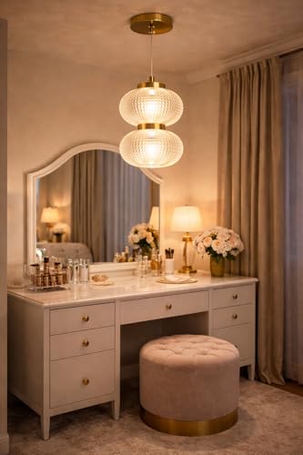Image of TRIPPING Modern Double Globe Crystal Pendant Light with Golden Finish - Premium Decorative Hanging Ceiling Lamp for Living Room, Dining Area, Hotel Corridor, Temple & Showroom
