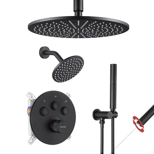 VANFOXLE Thermostatic Shower Faucet Set Matte Black Shower System,Push Button Diverter Shower Faucet...