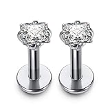 PiercingJ 2-4pcs 16g 316L Stainless Steel 3mm Cubic Zirconia Labret Monroe Lip Ring/Tragus/Helix Earring,6-12mm Bar Length (3mm zirconia square/ 6mm bar)