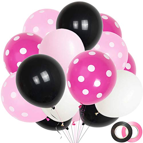 ANSOMO Black and Pink Latex Balloons, 12 inch Thick Polka Dot Balloons, 60 Pcs