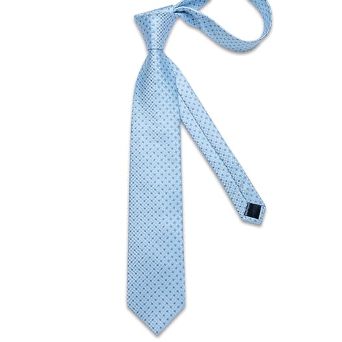 Image of DiBanGu Mens Silk Necktie Solid Color Tie and Pocket Square Cufflink Tie Clip Set Woven Plain Ties for Men Wedding Party