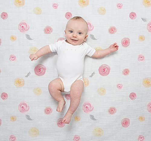 Image of Amazing Baby Cotton Muslin Fitted Crib Sheet, Watercolor Roses, Pink