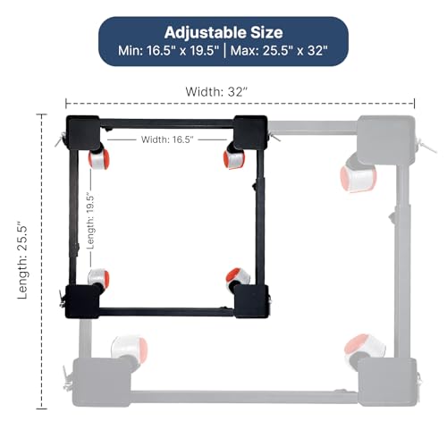 Image of Smart Shelter Washing Machine Trolley for Fully and Semi Automatic, Front or Top Load, Fridge and Dishwasher Stand, Adjustable Metal and Wheels, Capacity 250Kg, Black (Min: 17 inchx17 inch, Max: 27 inchx29 inch)
