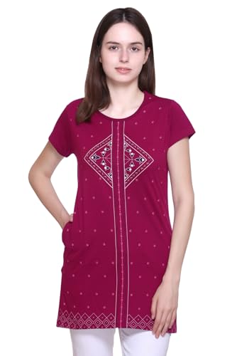 Image of Women Printed Cotton Tshirt with Side Slits & Pocket