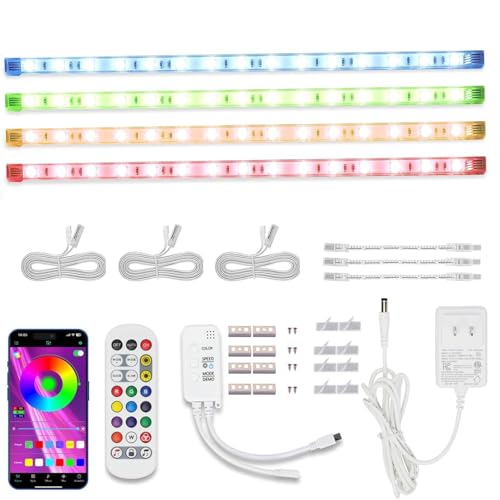 Cefrank Color Cabinet Lighting, 4pcs 16" Linkable RGB LED Light Bar Kit for Display Cabinet, Smart App & Remote Control, Music Sync, Scene Modes, Multi-Colors