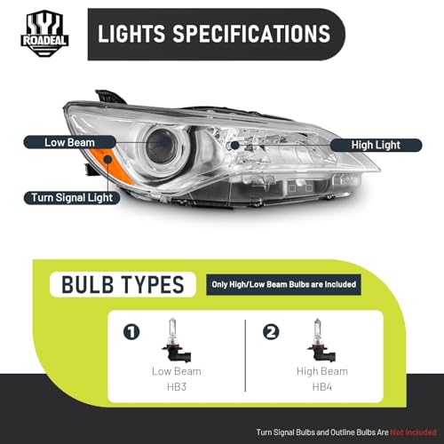 ROADEAL Headlights W/Bulbs for 2015-2017 Toyota Camry Only 4-Door Sedan Halogen Headlamp Replacement Driver & Passenger Side by ROADEAL - Image 3