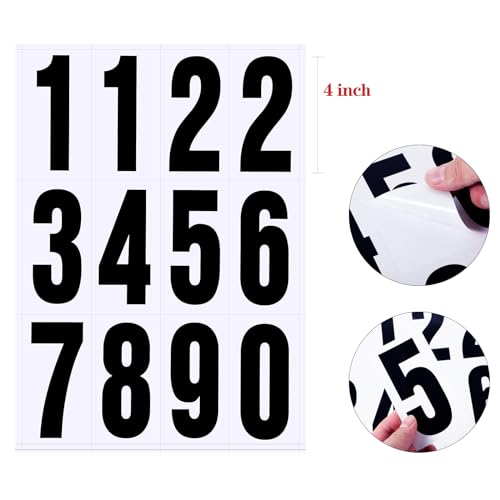 Image of Tenare 96 Pcs Vinyl Number Stickers 0-9 Reflective,4 Inch,Black in White | Waterproof Self Adhesive for Mailbox Address, Door Signs, Trash Cans, Trucks, Outdoor Home Business Use, Durable Vinyl