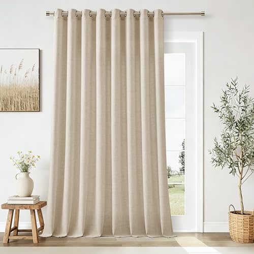 Image of Warm Beige Extra Wide 100 Inch Linen Curtains 90 Inch Length | Room Divider, Semi Sheer, Patio Sliding Door Curtains, for Living Room, Large Window Curtains, Grommet, Privacy, 1 Panel