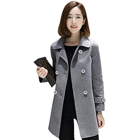 Ylingjun Pea Coats for Women Double Breasted Fall Winter Wool Coats Peacoat Jackets (Grey, M) Cover